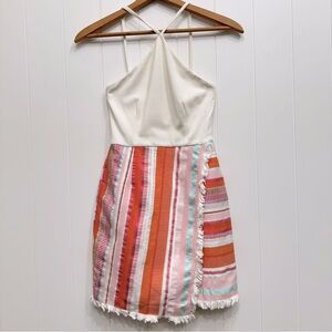 Anthropologie Hutch Kalyn Striped Boho Frayed Fringe Halter Sheath Dress Size 2